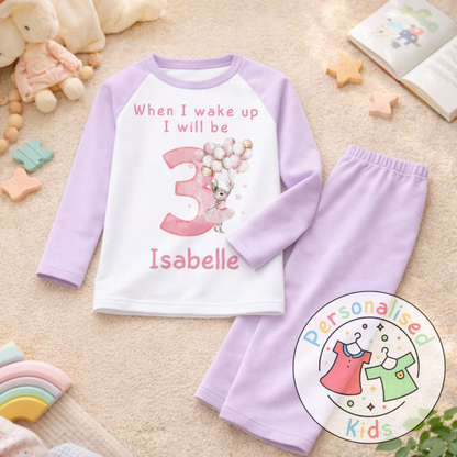 Personalised "When I Wake Up, I Will Be" Pink Floppy Rabbit Birthday Pyjamas – Custom Age & Name