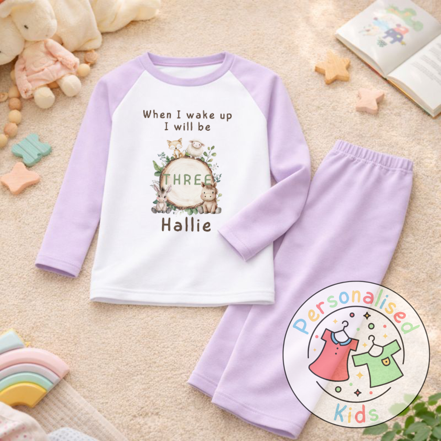 Personalised Woodland “When I Wake Up I Will Be…” Birthday Pyjamas (Name & Age) | AW001
