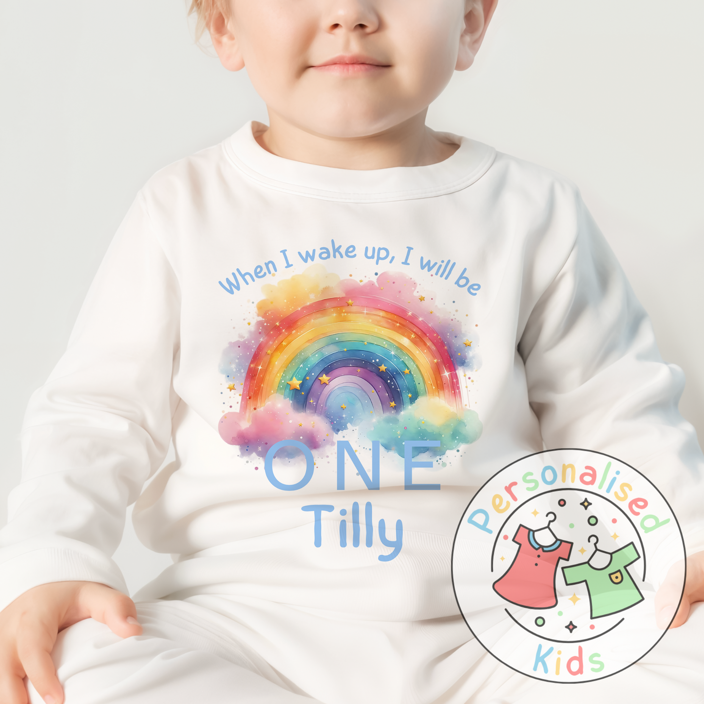 🌈 Personalised Colorful Rainbow "When I Wake Up I Will Be" Birthday Pyjamas – Custom Age & Name 🌟