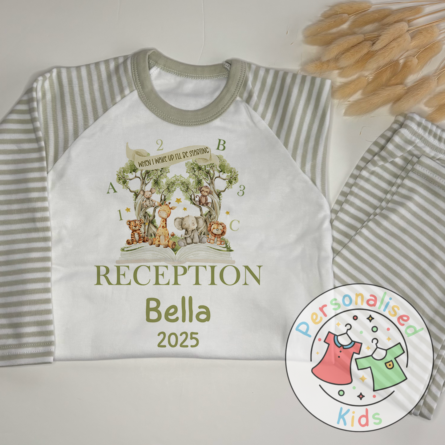 Personalised “When I Wake Up I Will Be Starting” Pyjamas – Safari & School Theme