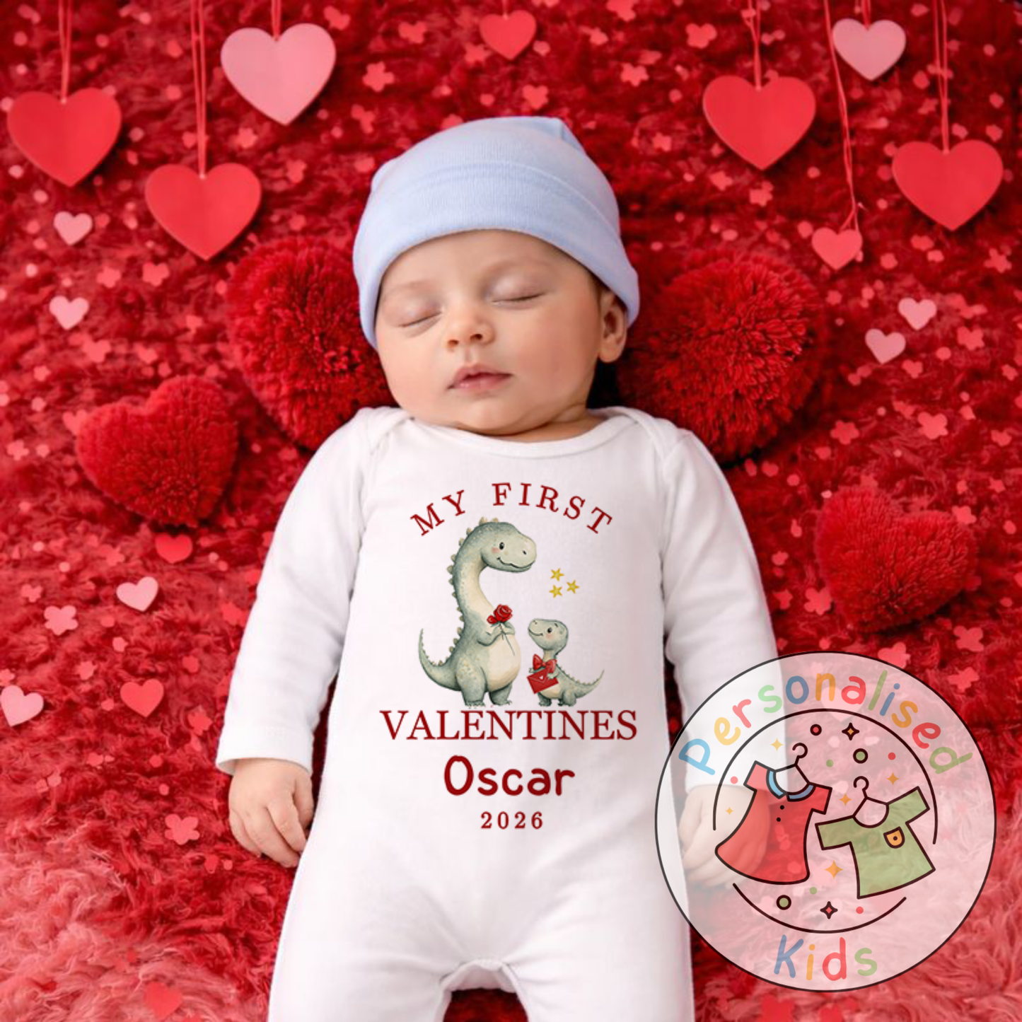 Personalised “My First Valentines” Baby Grow, Long-Sleeved Bodysuit and Romper V024