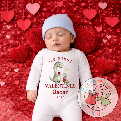 Personalised “My First Valentines” Baby Grow, Long-Sleeved Bodysuit and Romper V024
