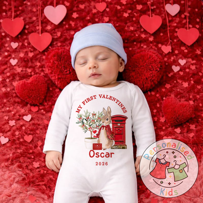 Personalised “My First Valentines” Baby Grow, Long-Sleeved Bodysuit and Romper V021