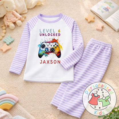 Personalised Level Unlocked Gamer Birthday Pyjamas GD002