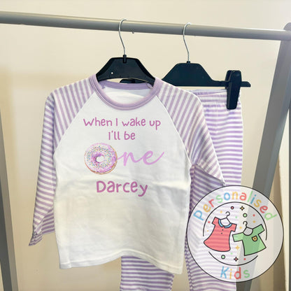 Personalised Donut First Birthday Pyjamas – “When I Wake Up, I’ll Be One” Design