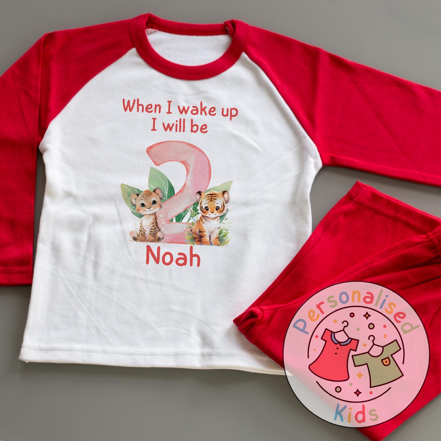 Personalized Safari Animal Birthday Pyjamas – Cute & Comfy for Your Little Explorer!