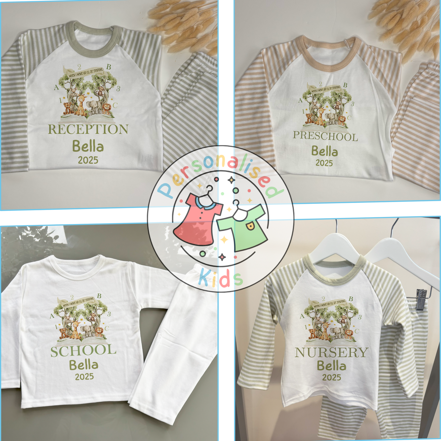 Personalised “When I Wake Up I Will Be Starting” Pyjamas – Safari & School Theme