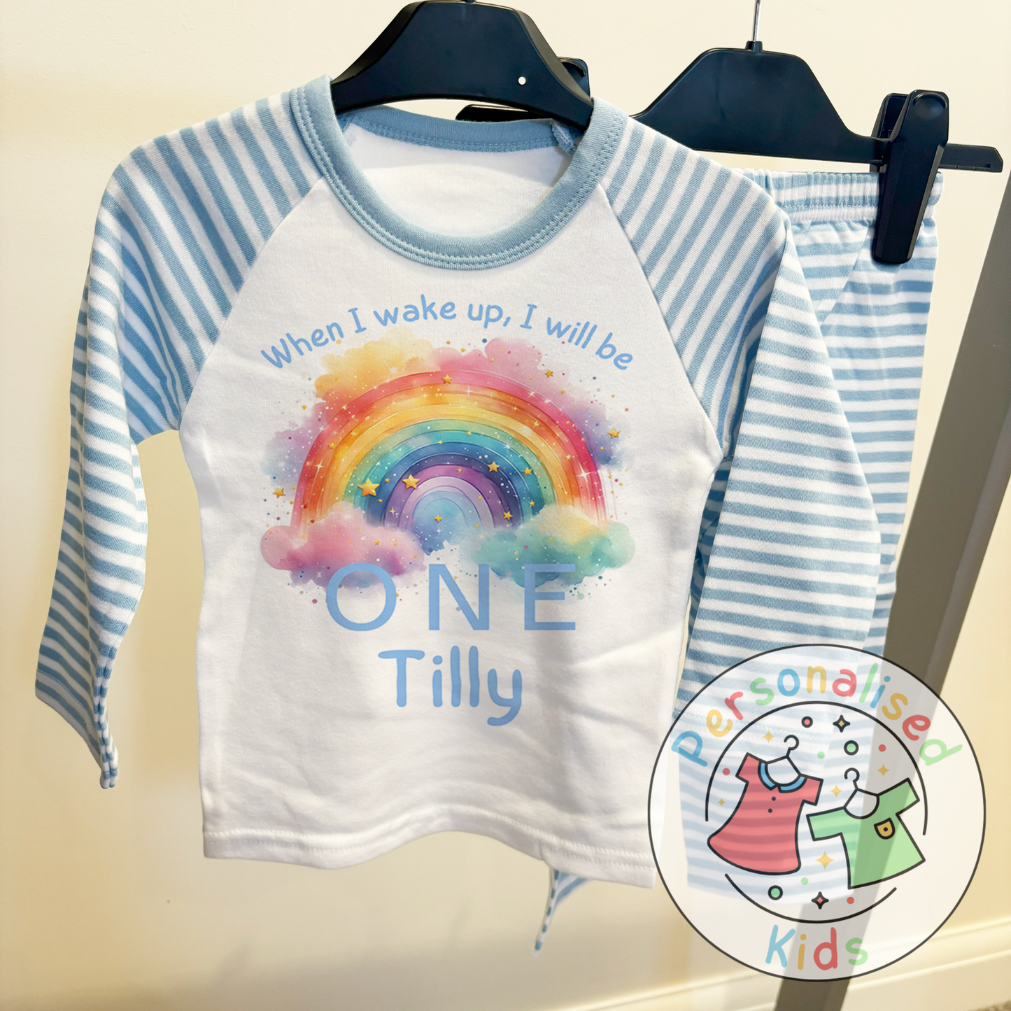 🌈 Personalised Colorful Rainbow "When I Wake Up I Will Be" Birthday Pyjamas – Custom Age & Name 🌟