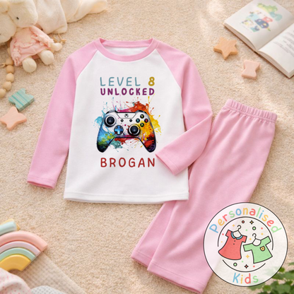 Personalised Level Unlocked Gamer Birthday Pyjamas GD002