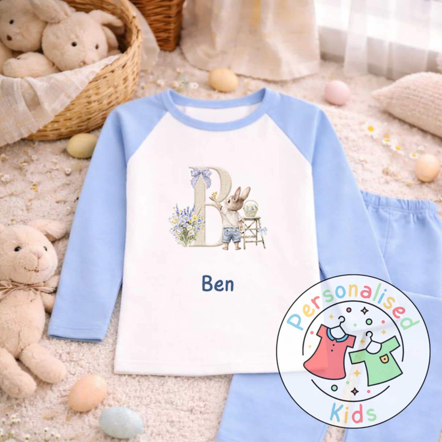 Personalised Initial Bunny Pyjama Set (Custom Name) | BE005