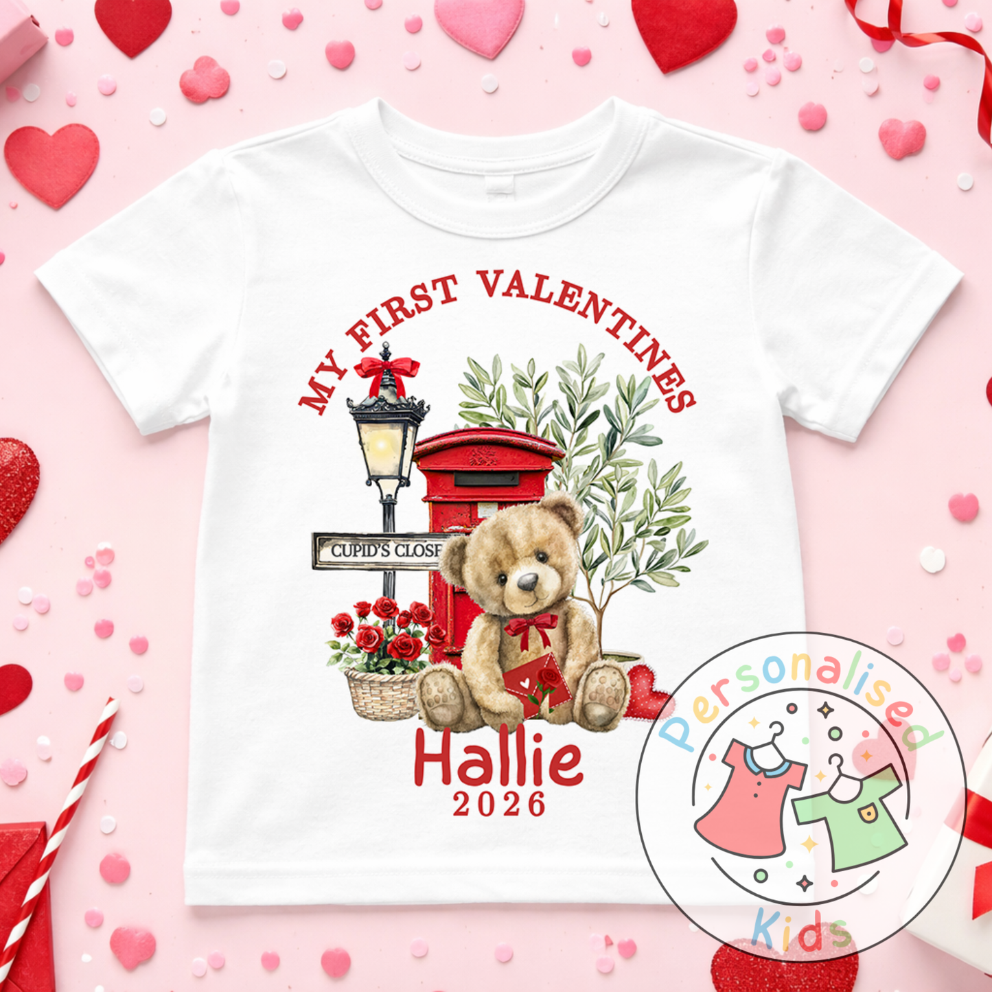 Personalised “My First Valentines” Baby Grow, T-Shirt, Long-Sleeved Bodysuit and Romper V018
