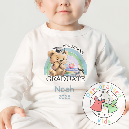 Personalised “GRADUATE” Pyjamas – Blue Rainbow & Bear Graduation Design