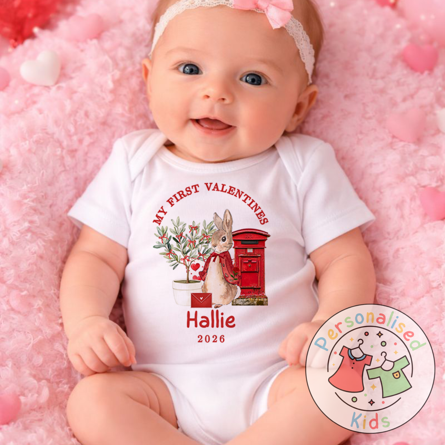 Personalised “My First Valentines” Baby Grow, Long-Sleeved Bodysuit and Romper V021