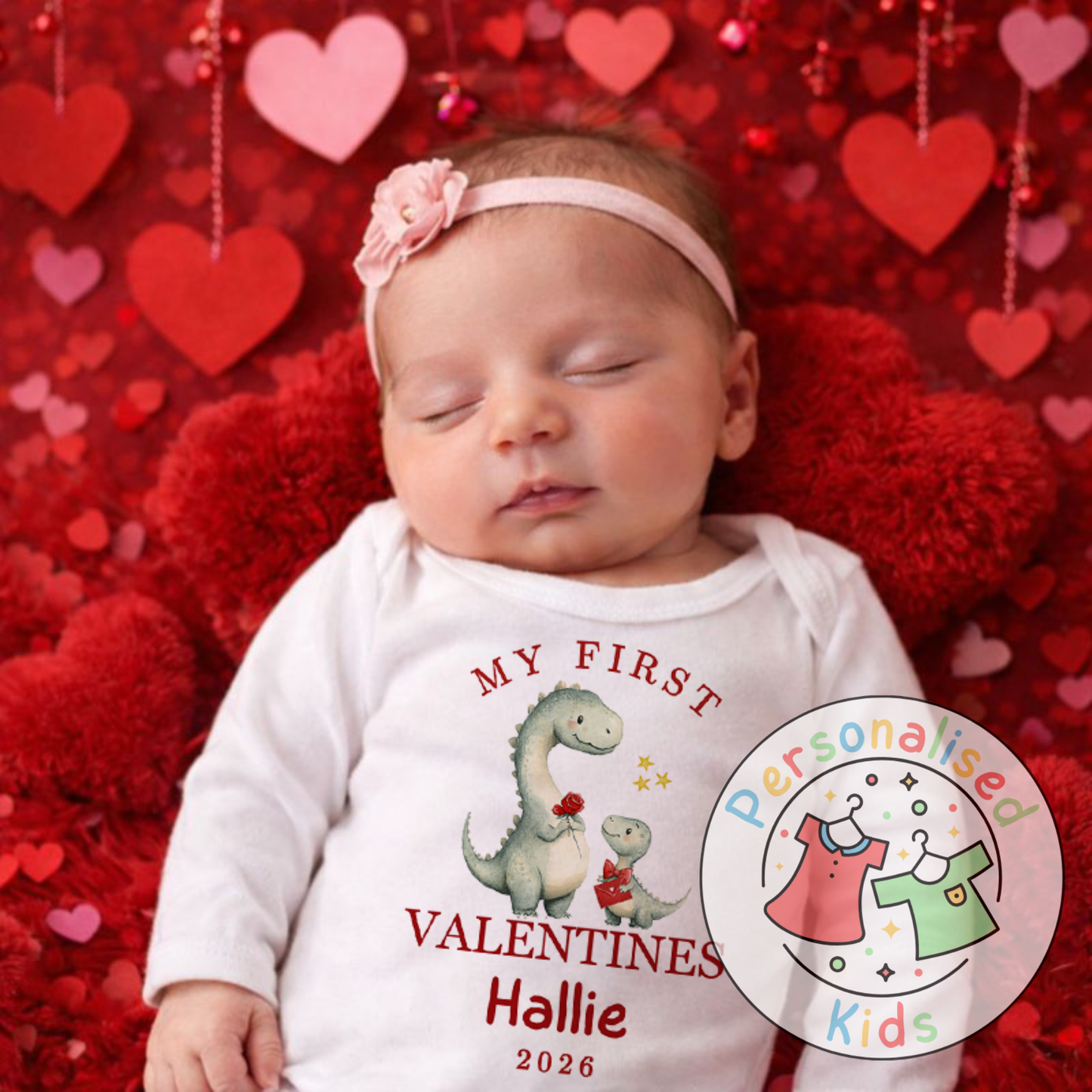 Personalised “My First Valentines” Baby Grow, Long-Sleeved Bodysuit and Romper V024