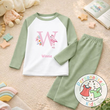 Personalised Pink Flamingo Kids Pyjamas PF002