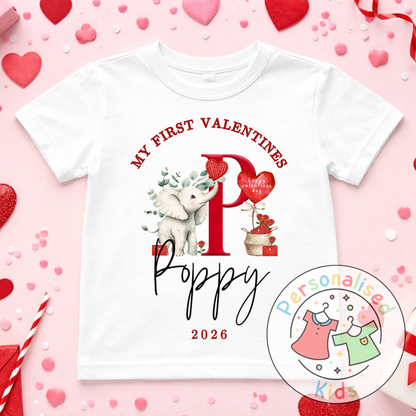 Personalised “My First Valentines” Baby Grow, T-Shirt, Long-Sleeved Bodysuit and Romper V026