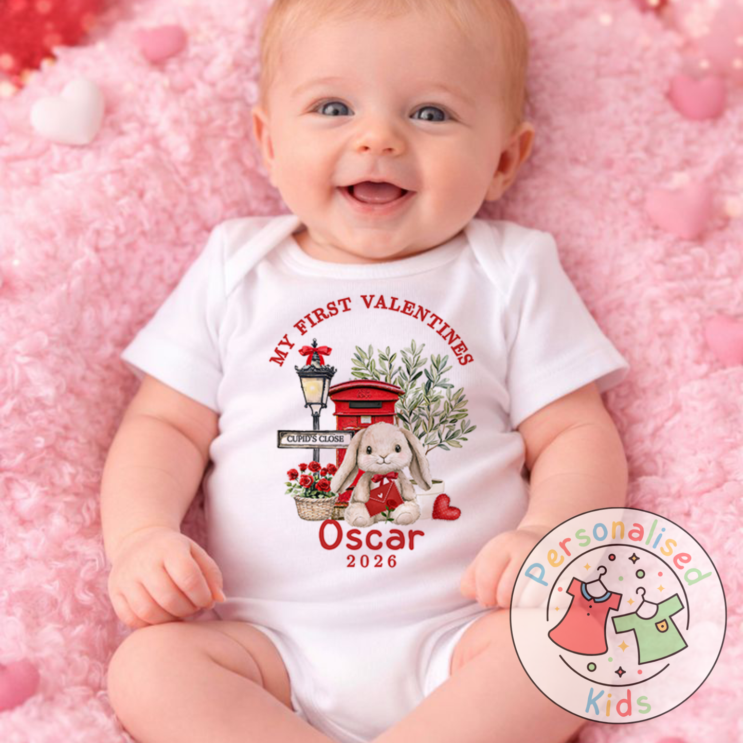 Personalised “My First Valentines” Baby Grow, Long-Sleeved Bodysuit and Romper V017