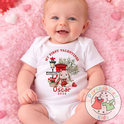 Personalised “My First Valentines” Baby Grow, Long-Sleeved Bodysuit and Romper V017
