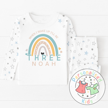 🌈 Personalised Blue Rainbow "When I Wake Up I Will Be" Birthday Pyjamas 🌟