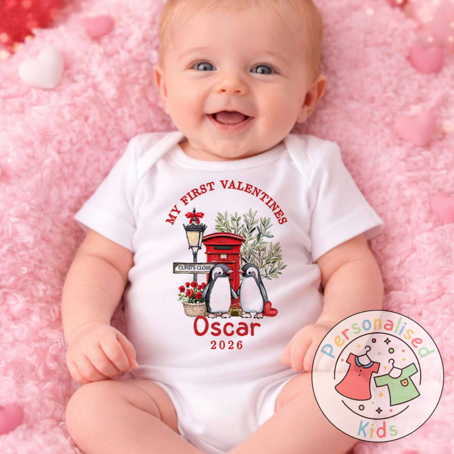Personalised “My First Valentines” Baby Grow, Long-Sleeved Bodysuit and Romper V015