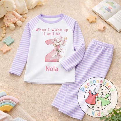 Personalised "When I Wake Up, I Will Be" Pink Floppy Rabbit Birthday Pyjamas – Custom Age & Name