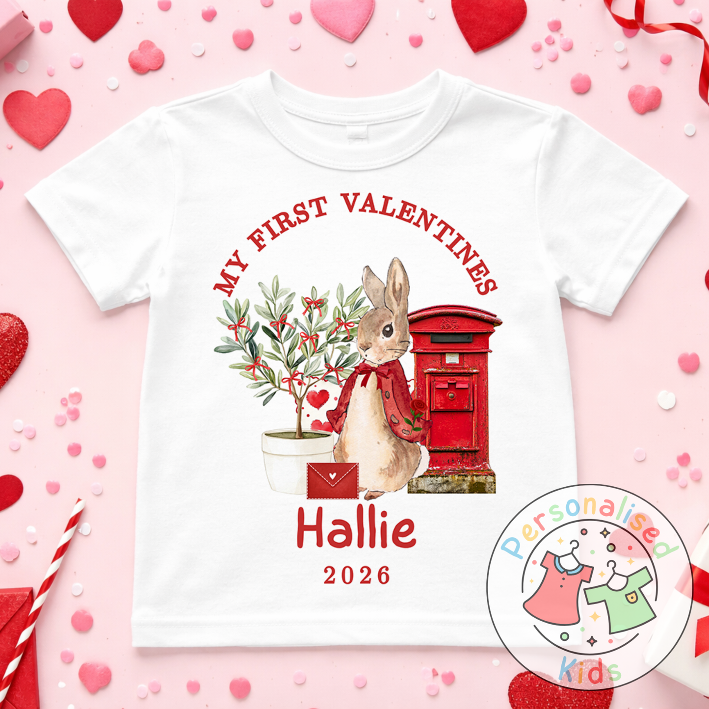 Personalised “My First Valentines” Baby Grow, T-Shirt, Long-Sleeved Bodysuit and Romper V021