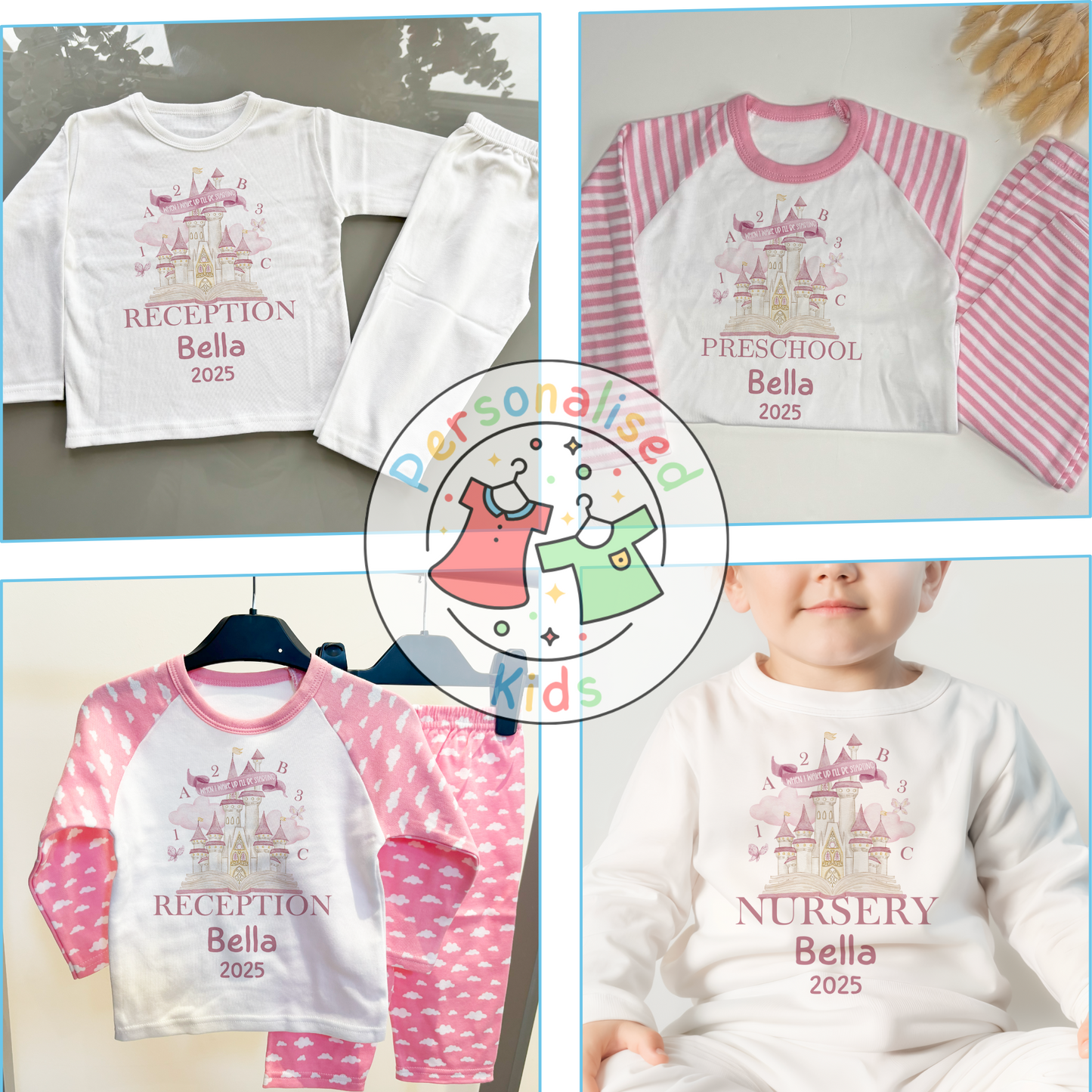 Personalised “When I Wake Up I Will Be Starting” Pyjamas – Fairy Castle & School Theme