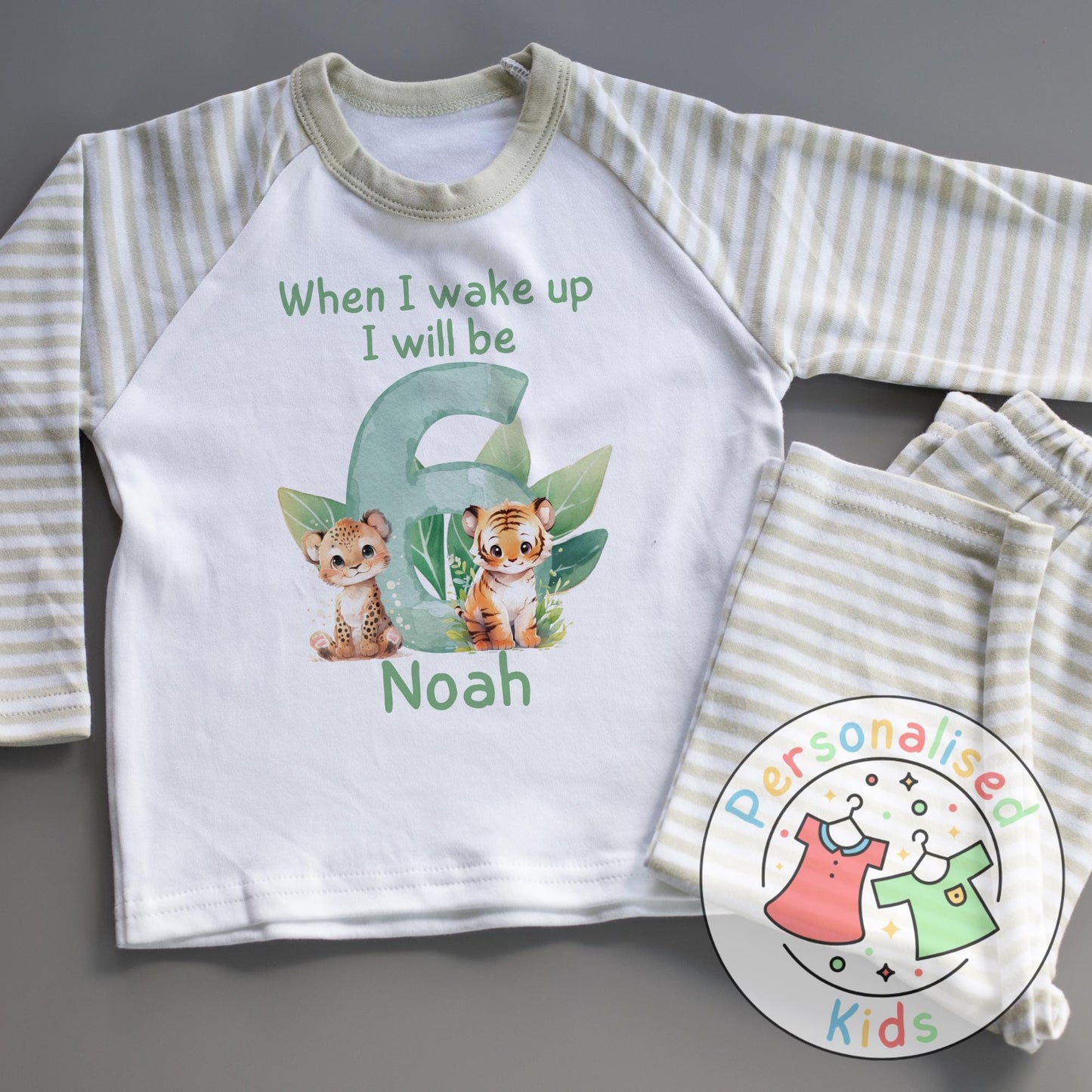 Personalized Safari Animal Birthday Pyjamas – Cute & Comfy for Your Little Explorer!