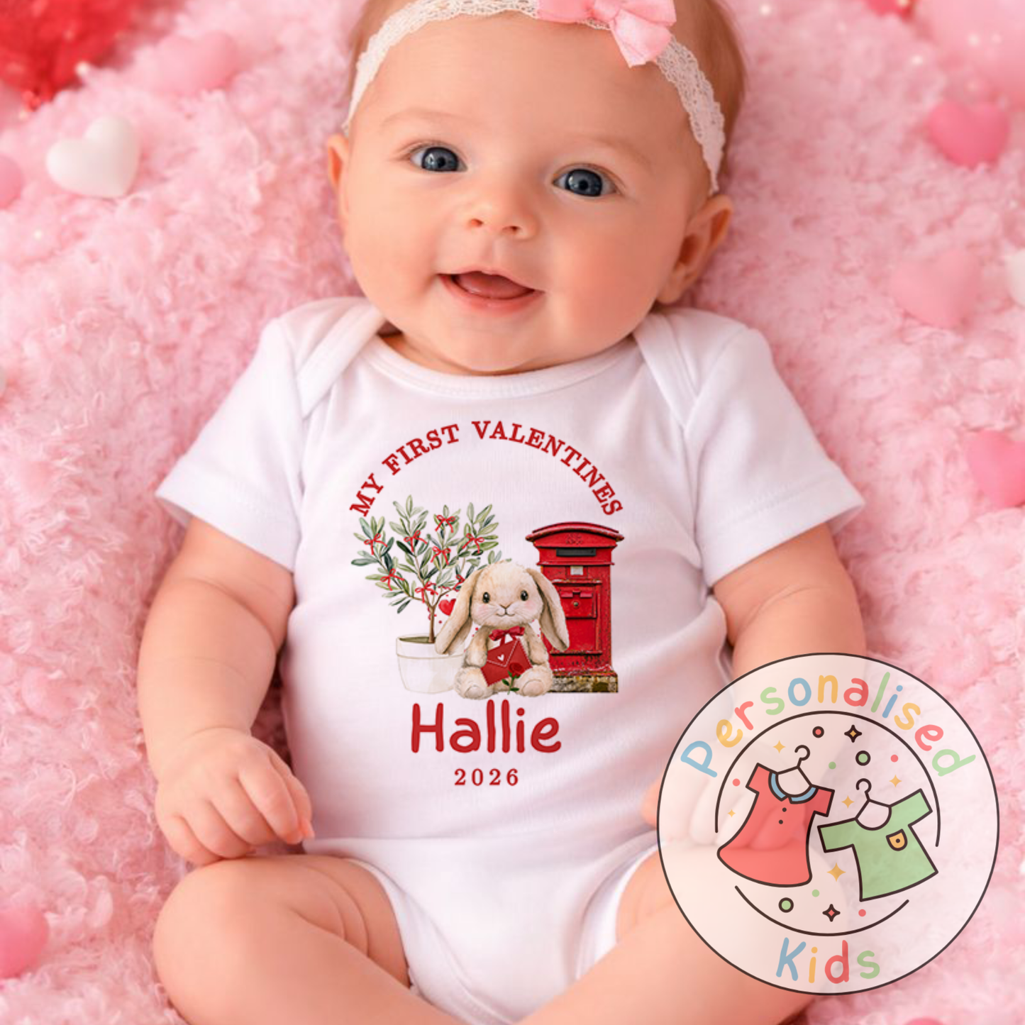 Personalised “My First Valentines” Baby Grow, Long-Sleeved Bodysuit and Romper V023