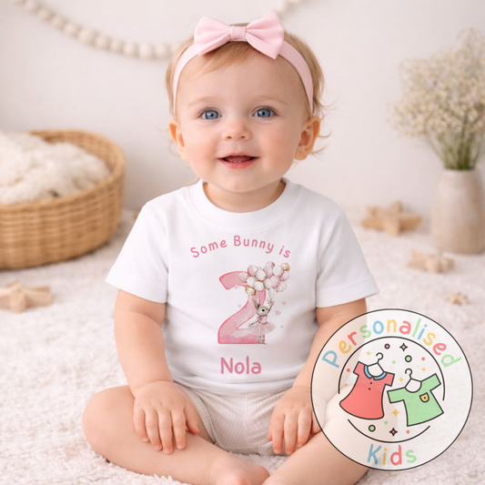 Personalised Bunny Birthday T-Shirt – “Some Bunny Is…” Birthday Tshirt PF002