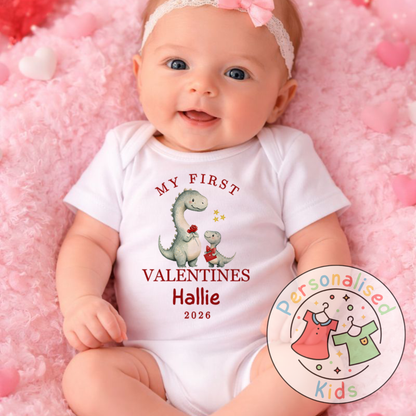 Personalised “My First Valentines” Baby Grow, Long-Sleeved Bodysuit and Romper V024