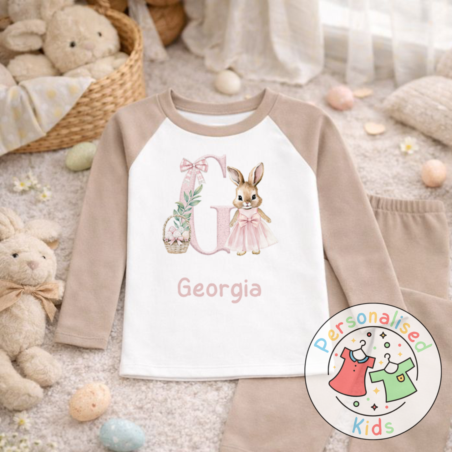 Personalised Easter Bunny Initial Pyjama Set, PE001