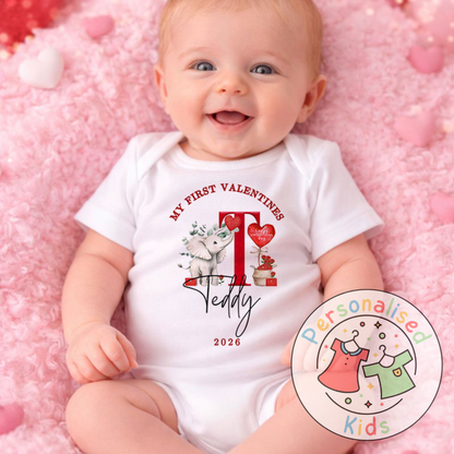 Personalised “My First Valentines” Baby Grow, Long-Sleeved Bodysuit and Romper V026
