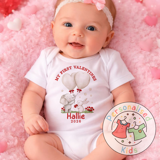 Personalised “My First Valentines” Baby Grow, Long-Sleeved Bodysuit and Romper V020