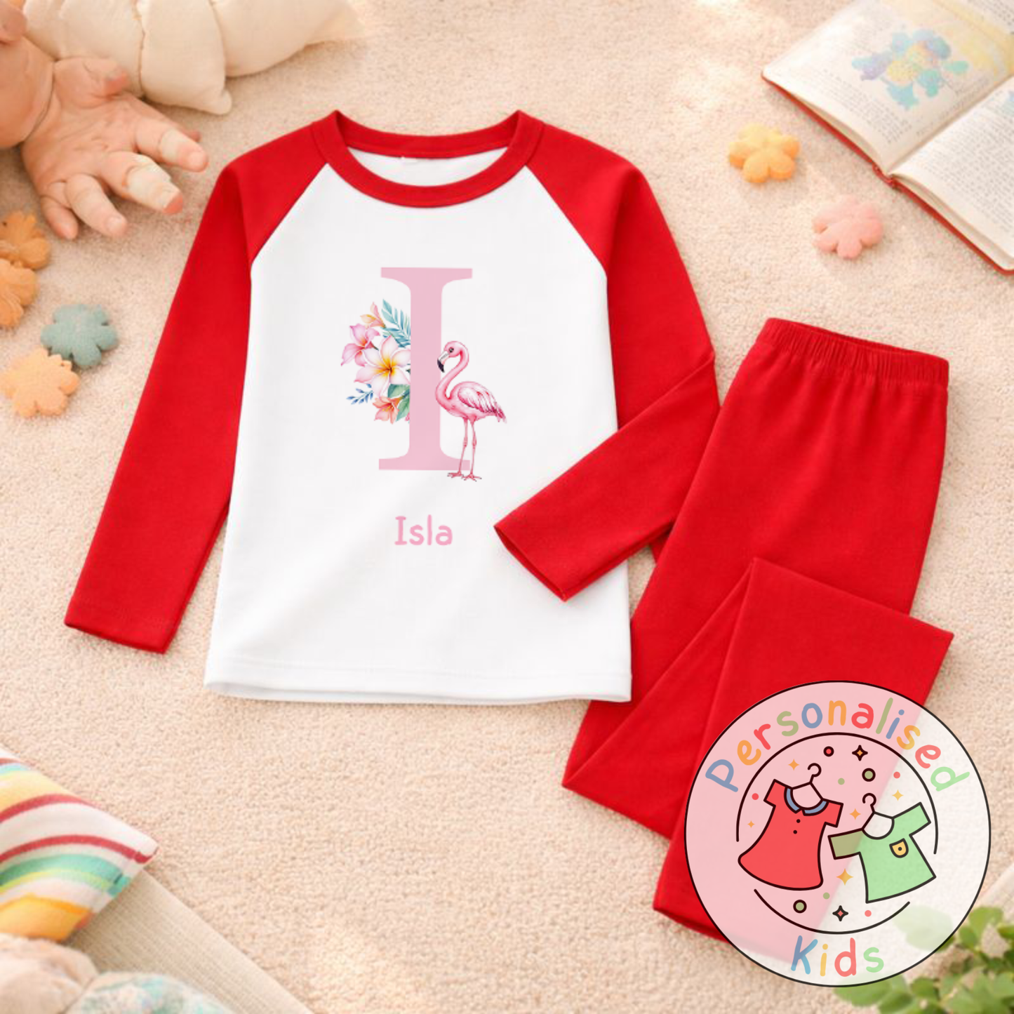 Personalised Pink Flamingo Kids Pyjamas PF002