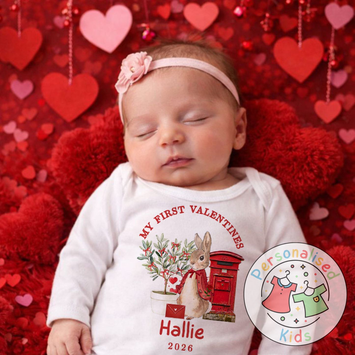 Personalised “My First Valentines” Baby Grow, Long-Sleeved Bodysuit and Romper V021