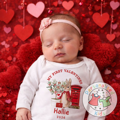 Personalised “My First Valentines” Baby Grow, Long-Sleeved Bodysuit and Romper V021