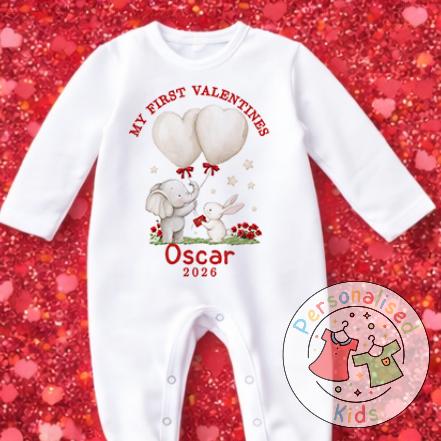 Personalised “My First Valentines” Baby Grow, T-Shirt, Long-Sleeved Bodysuit and Romper V020