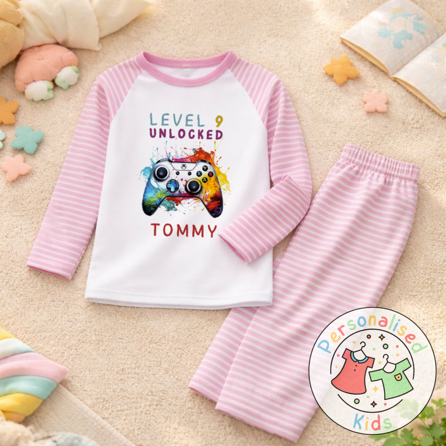 Personalised Level Unlocked Gamer Birthday Pyjamas GD002