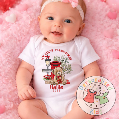 Personalised “My First Valentines” Baby Grow, Long-Sleeved Bodysuit and Romper V019