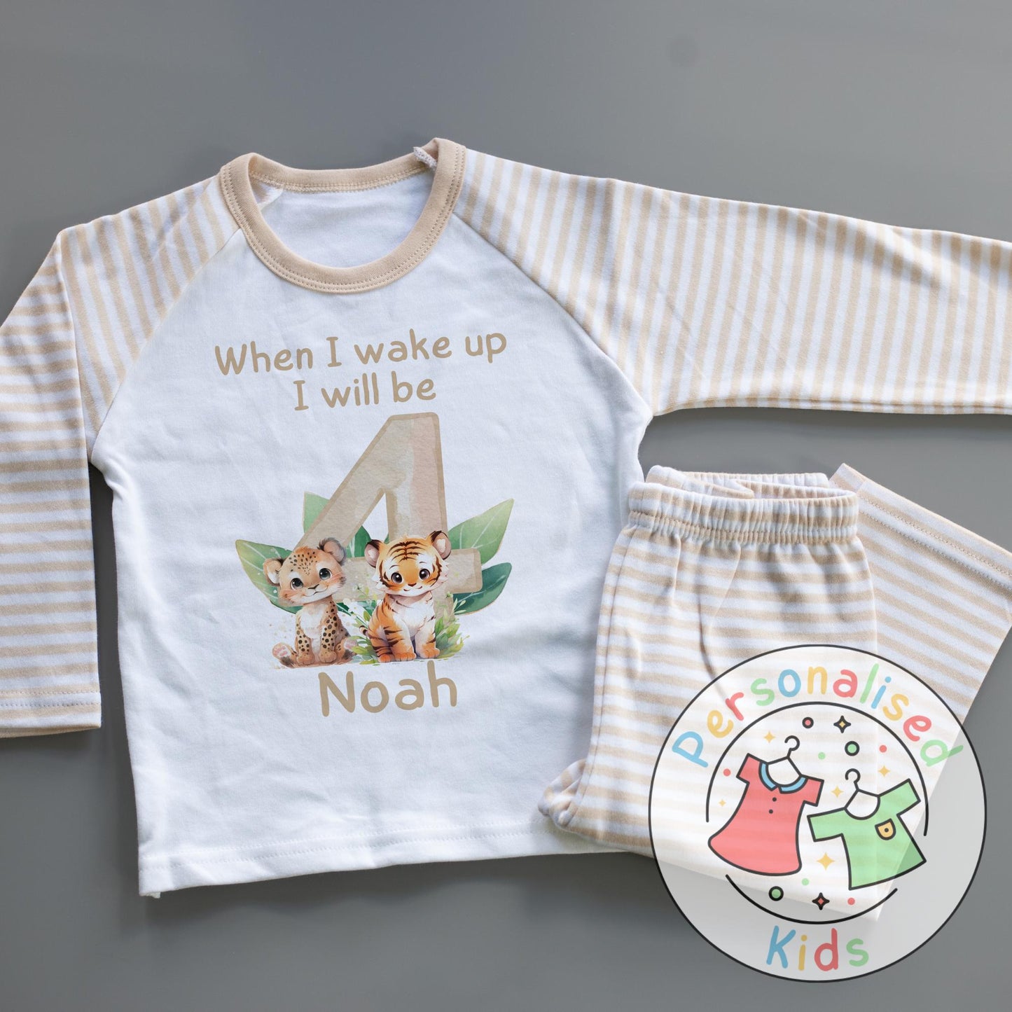 Personalized Safari Animal Birthday Pyjamas – Cute & Comfy for Your Little Explorer!
