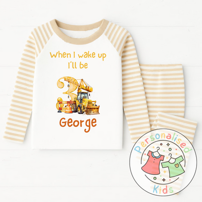 Personalised Diggerland Birthday Pyjamas – “When I Wake Up, I Will Be” Construction Theme