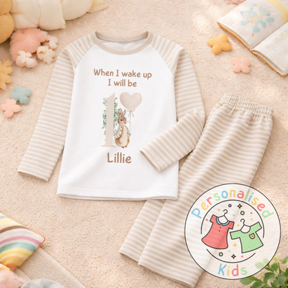 Personalised Neutral Floppy Rabbit Birthday Pyjamas