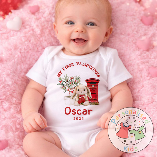 Personalised “My First Valentines” Baby Grow, Long-Sleeved Bodysuit and Romper V023