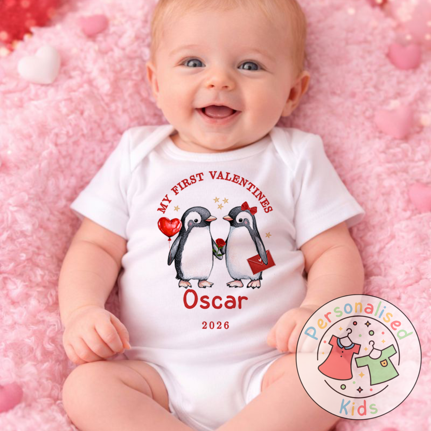 Personalised “My First Valentines” Baby Grow, Long-Sleeved Bodysuit and Romper V022