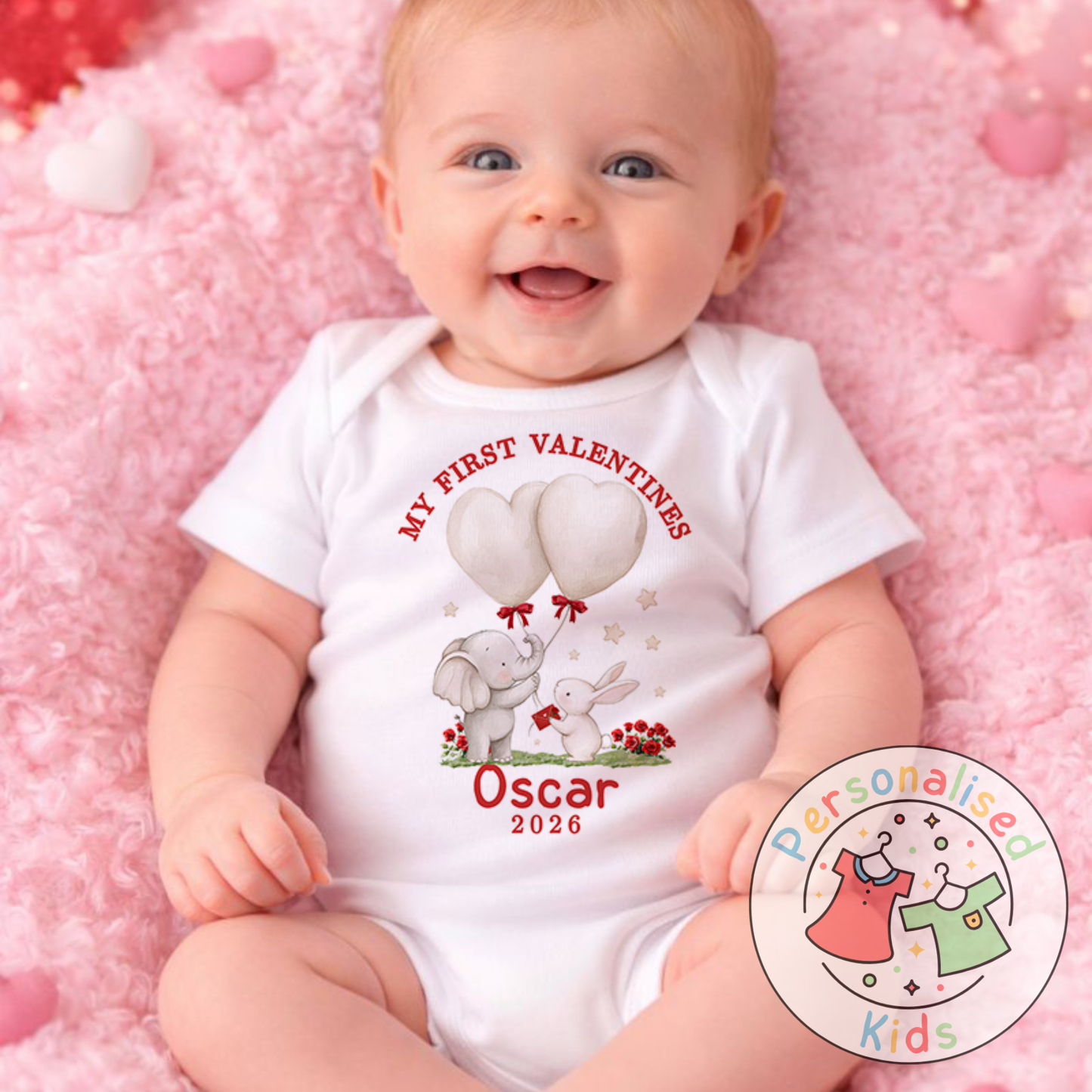 Personalised “My First Valentines” Baby Grow, Long-Sleeved Bodysuit and Romper V020