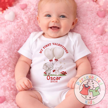 Personalised “My First Valentines” Baby Grow, Long-Sleeved Bodysuit and Romper V020