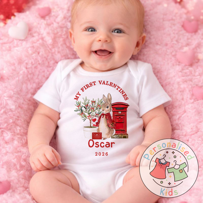 Personalised “My First Valentines” Baby Grow, Long-Sleeved Bodysuit and Romper V021