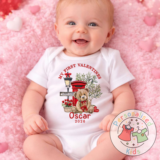 Personalised “My First Valentines” Baby Grow, Long-Sleeved Bodysuit and Romper V019