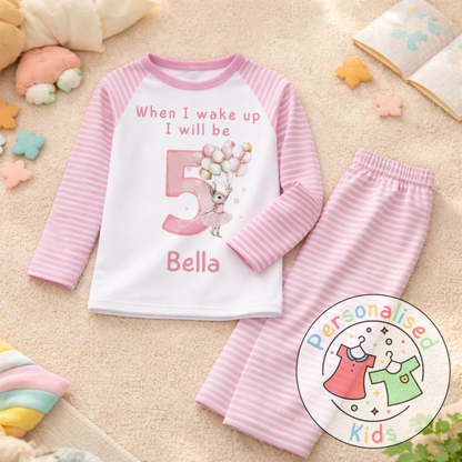 Personalised "When I Wake Up, I Will Be" Pink Floppy Rabbit Birthday Pyjamas – Custom Age & Name